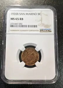1935 MS65 RB San Marino 5 Centesimi NGC KM 12 UNC 2O[hAbvI