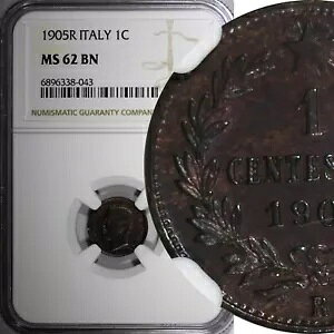 C^A BbgI G}kG[ 3  uY 1905 R 1 Centesimo NGC MS62 BN KM# 35 (043)