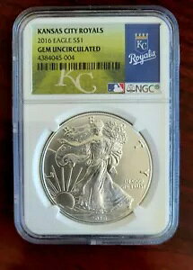 カンザスシティ ロイヤルズ 2016 $1 シルバー イーグル NGC ジェム 未流通 .999 ファイン 1オンス MLB