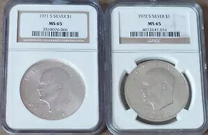 1971 + 1972 S AC[n[ ACN GEM ~g Xe[g Vo[ $1 h NGC MS65 2 RC bg