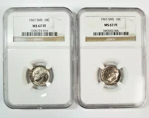 ���b�g (2) 1967 SMS 10C Dime NGC Graded MS 67 FT