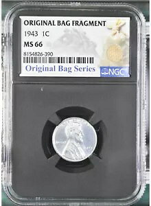 1943 1c リンカーン スチール ウィート セント - NGC MS66 - オリジナル バッグの破片