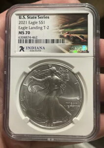 2021 �C���f�B�A�i US �X�e�[�g �V���[�Y 1oz �A�����J�� �V���o�[ �C�[�O�� �^�C�v 2 $1 NGC MS 70 7k
