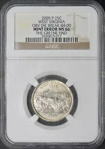 2005-P �E�F�X�g�o�[�W�j�A 25C Obv Die Break @4:00 NGC MS66 Greene Find - ?COINGIANTS?