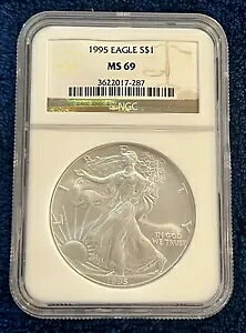 1995 �A�����J�� �V���o�[ �C�[�O�� MS69 NGC 1oz �t�@�C�� �V���o�[ - �u���E�� ���x�� (26JN)