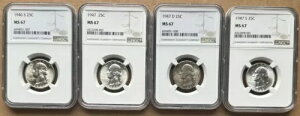 4 s[X bg Vg NH[^[ NGC MS67 1946-S 25C 1947 25C 1947-D & 1947-S 25C