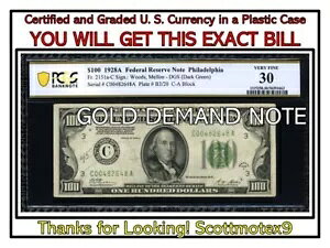 $100 1928A PCGS 'Very Fine 30'??Fr. 2151a-C??�S�[���h���v����??�t�B���f���t�B�A??