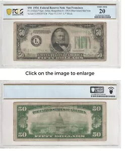 1934 �N $50 �A�M������s�X�^�[�m�[�g PCGS 20