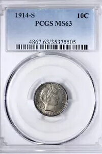 BU 1914-S Barber Dime PCGS MS63 Pleasing Toning �r�f�I���Q�� RNBM