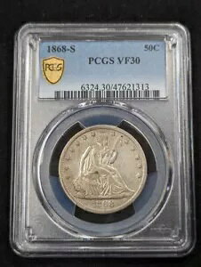 1868-S 50C �V�[�e�b�h ���o�e�B �n�[�t�_���[ PCGS VF30 47621313