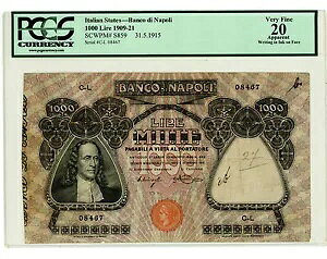 �C�^���A/Banco Di Napoli �c P-S859 �c 1000 ���� �c 1893 �c *VF* PCGS 20.