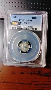 1840 No Drapery Liberty Seated Silver Half Dime PCGS AU55 Beautiful Toning 4599