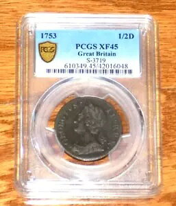 1753 イギリス 1/2 ペニー イギリス PCGS XF45 XF 45 イングランド認定グレード コイン
