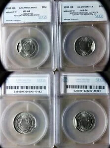 エラー:ヨーロッパ パターン 1992 UK Ecu 嵌合ペア Dbl.Struck、BS、Uni Face MS64 CT192