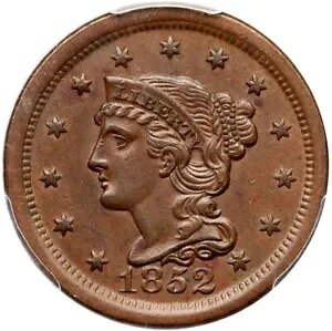 1852 N-20 R-3 PCGS AU 55 CAC �҂ݍ��݃w�A ���[�W �Z���g �R�C�� 1c