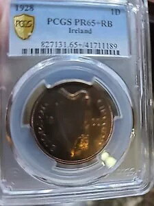 1928 IRELAND 1 PENNY PCGS PR65 RB+ POP-1 2 ��ʃJ���[�̂݁I