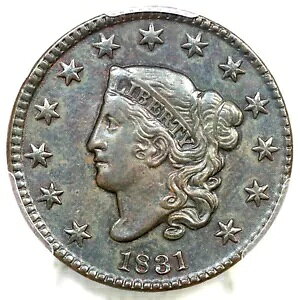 1831 N-10 R-4+ PCGS AU ディテール マトロンまたはコロネット ヘッド ラージ セント コイン 1c