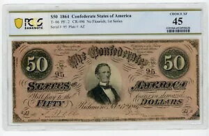 1864 50 CSA ��R���� T 66 �ɉh�Ȃ� �� �V���A���ԍ� 95 PCGS 45 C006