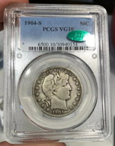 1904-S Barber n[t_[ PCGS CAC KEY DATE ɂ VG10 O[h IWi RC