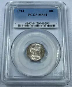 1914 Barber US Silver Dime�AMS64 by PCGS�A�▭�ȊO�ς̃R�C��!!