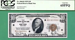 1929 $10 FRBN - j[[N - Fr 1860-B - PCGS GEM 65 PPQ t - 1929 $10 j[[N
