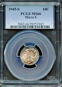PCGS - マーキュリー ダイム - 10c - 1945-S マイクロ S - MS-66 - 5062