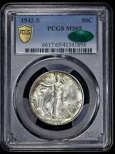 1942-S �E�H�[�L���O ���o�e�B 50c �n�[�t�_���[ PCGS MS 65 CAC ���F�ς݃N���Z���g �g�[�j���O
