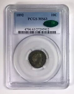 1892 Barber Dime 10? ? �f�G�ȃI���W�i���g�[�� ? PCGS MS 63 CAC ? ���s���N�x