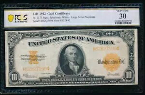 AC Fr 1173 1922 $10 S[hؖ PCGS 30 !!