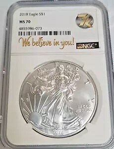 2018 �A�����J�� �V���o�[ �C�[�O�� $1 NGC MS70 �uWe BELIEVE in YOU�v 7K ���^�� D211