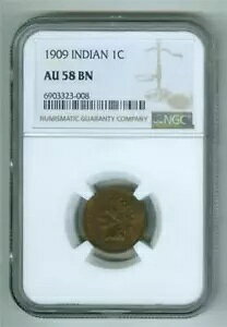 アメリカ 1909 インディアン ヘッド 1 セント NGC AU-58 BN