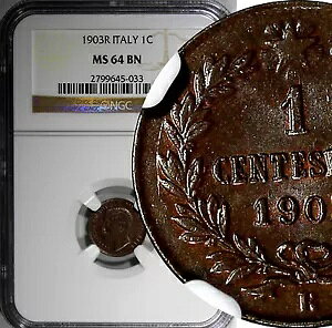 C^A BbgI G}kG[ 3  uY 1903 R 1 Centesimo NGC MS64 BN KM# 35 (033)