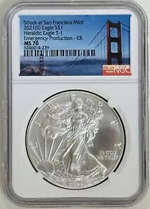 2021 (S) 1 �I���X �V���o�[ �C�[�O�� $1 �gTOP POP - Heraldic Eagle T-1�h NGC: MS70 #C998