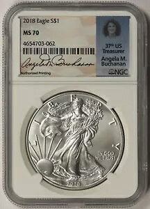 2018 �A�����J�� �V���o�[ �C�[�O�� $1 MS 70 NGC �A���W�F�� M. �u�L���i�� �T�C������