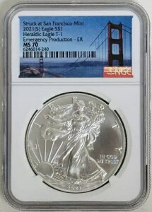 2021 (S) 1 �I���X �V���o�[ �C�[�O�� $1 �gTOP POP - Heraldic Eagle T-1�h NGC: MS70 #C999