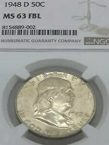 1948 D 50c �V���o�[ �t�����N���� �n�[�t�_���[ NGC MS63FBL �t���x�� ���C�� #1600