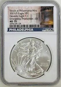 2021 (P) 1 �I���X �V���o�[ �C�[�O�� $1 �gTOP POP - Heraldic Eagle T-1�h NGC: MS70 #C996