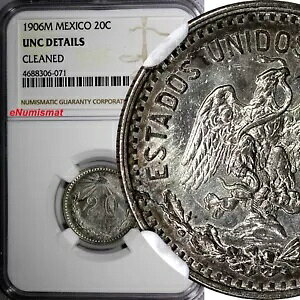 LVR ESTADOS UNIDOS MEXICANOS 1906 M 20 Centavos NGC UNC ڍ KM# 435 (071)