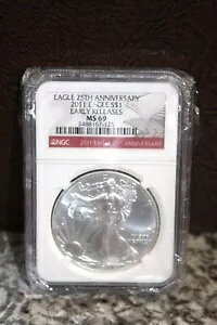 2011 �A�����J�� �C�[�O�� �V���o�[ �_���[ NGC MS69 ���������[�X 25 ���N�L�O