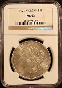 1921-P モーガン シルバー ダラー - NGC MS63 - 魅力的な選択 オリジナルと光沢!