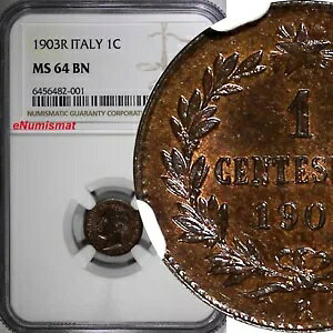 C^A BbgI G}kG[ 3  1903 R 1 Centesimo NGC MS64 BN KM# 35 (001)