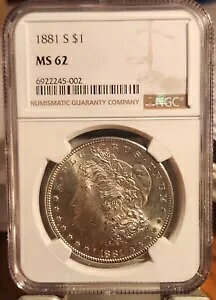 1881 S ���[�K�� �V���o�[ �_���[ NGC MS 62 | UNC BU MS62 �Z�~PL �X�p�[�N���[ �z���C�g