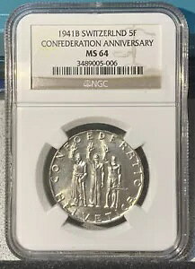 �X�C�X 1941 B �L�O�V���o�[ 5 �t���� NGC MS64 650 ���N�L�O�R�C��