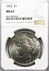 1922N $1 s[XVo[ 1h US NGC MS63 tBftBA p[vg[