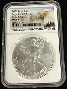 2021 $1 �V���o�[ �C�[�O�� 1 �I���X EAGLE LANDING T-2 ���������[�X NGC MS70