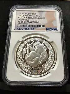 2000P オーストラリア、コアラ & フラワリングガム カラーライズド NGC シルバー $5 *PF-69 UC*