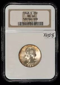1948-S 25c ���V���g�� �N�H�[�^�[ �t���X�e�B�X�y�b�N�� ���C���{�[ �g�[�j���O - NGC MS 66 - X4518