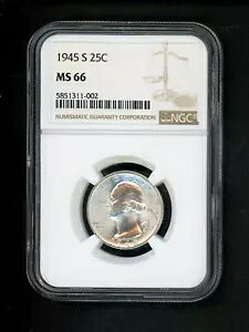 1945-S �č����V���g�� �N�H�[�^�[ 25c .25 NGC MS66 �W�F�� UNC �`���C�X �u���C�g �z���C�g