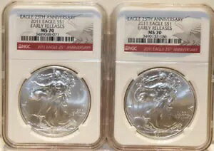 (2) 2011 $1 �V���o�[ �A�����J�� �C�[�O�� NGC MS-70 ���������[�X 25th ANV