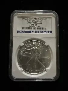 2011 W �V���o�[ �A�����J�� �C�[�O�� S$1 NGC MS69 ���������[�X 25 ���N�L�O